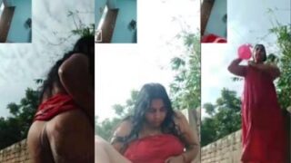 नंगी देसी भाभी खुले में नहाते हुए वीडियो कॉल पर चुदाई का मजा ले रही है